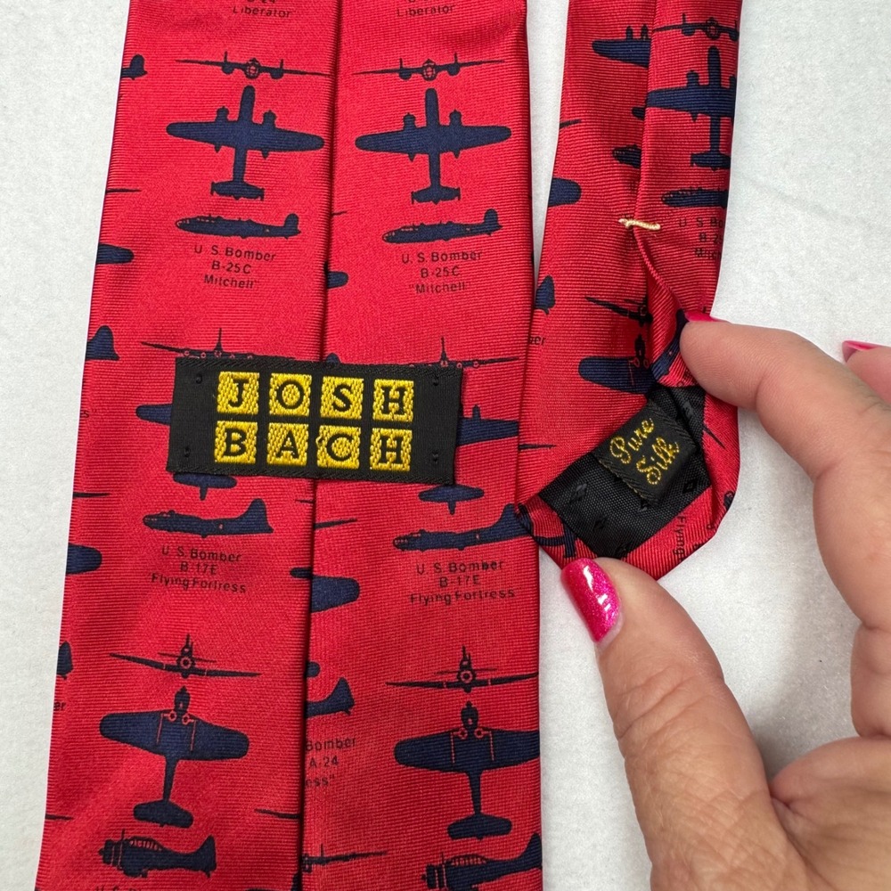 Lot of 2 Silk Ties Tommy Hilfiger Shark Navy & J Bach US Bomber Plane Red Career - Picture 2 of 6